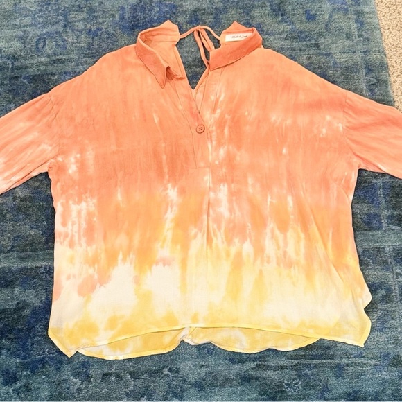 Mustard Seed Y2K Bohemian Shirt Festival Tie-Dye Flowy Beachy Vacation Top Med - Picture 3 of 9